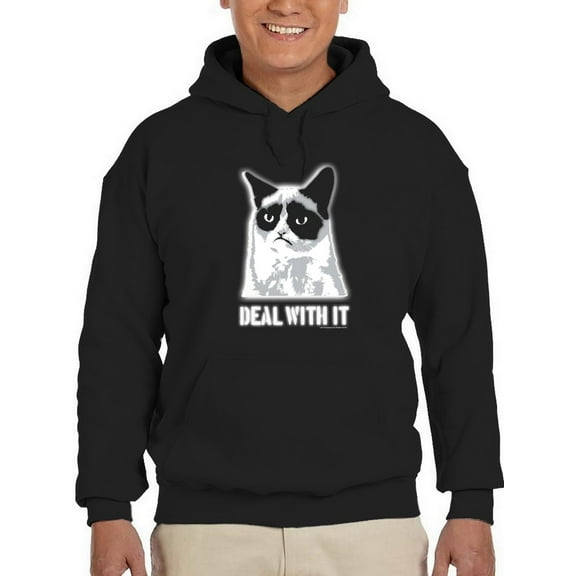 Grumpy Cat Deal With It Hoodie Men -T-Line Designs, Male Large