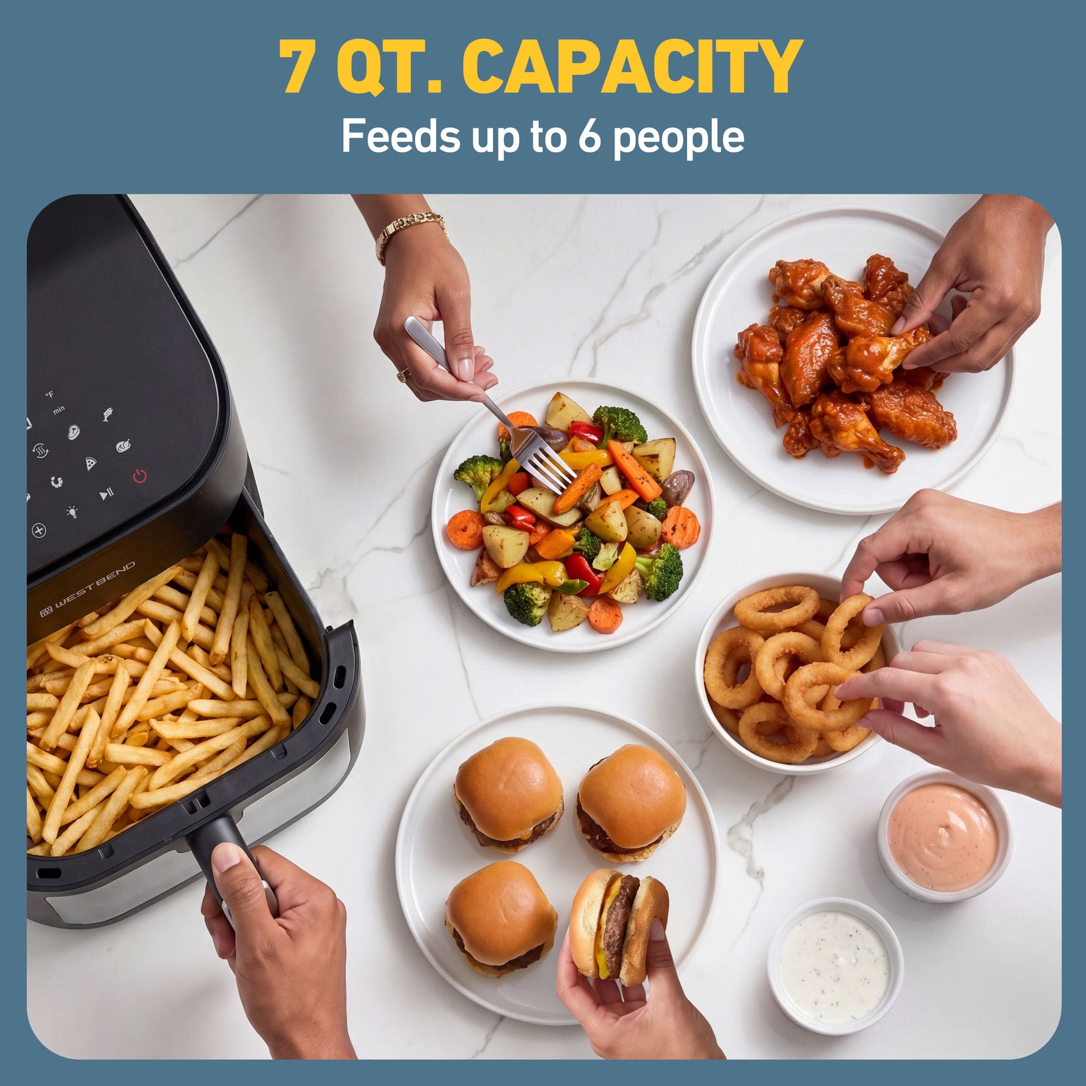 West Bend 7 Quart Digital Air Fryer, 12 Presets, Non-Stick Basket, Easy Cleanup, in Black (AFWB7DBK13)