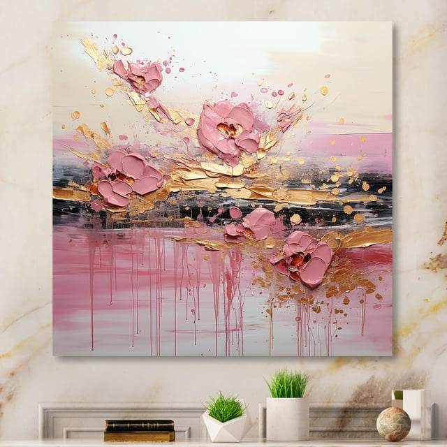 Designart "Modern Liquid Shapes in Gold and Pink II" Abstract Modern Shapes Metal Wall Art, Gold Metal Wall Decor, Modern Metal Art Decor For Living Room - 36x36 Inch