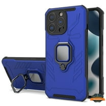 For Apple iPhone 13 (6.1") Shock-Proof Case with Magnetic Car Mount Kickstand Ring Holder Texture Rugged Hybrid Dual Layer Phone Case Cover by Xpression [Blue]