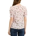 thumbnail image 4 of INSPIRE CHIC Women's Shirred Tops Crew Neck Short Sleeve Keyhole Back Floral Blouse S Beige Pink, 4 of 8