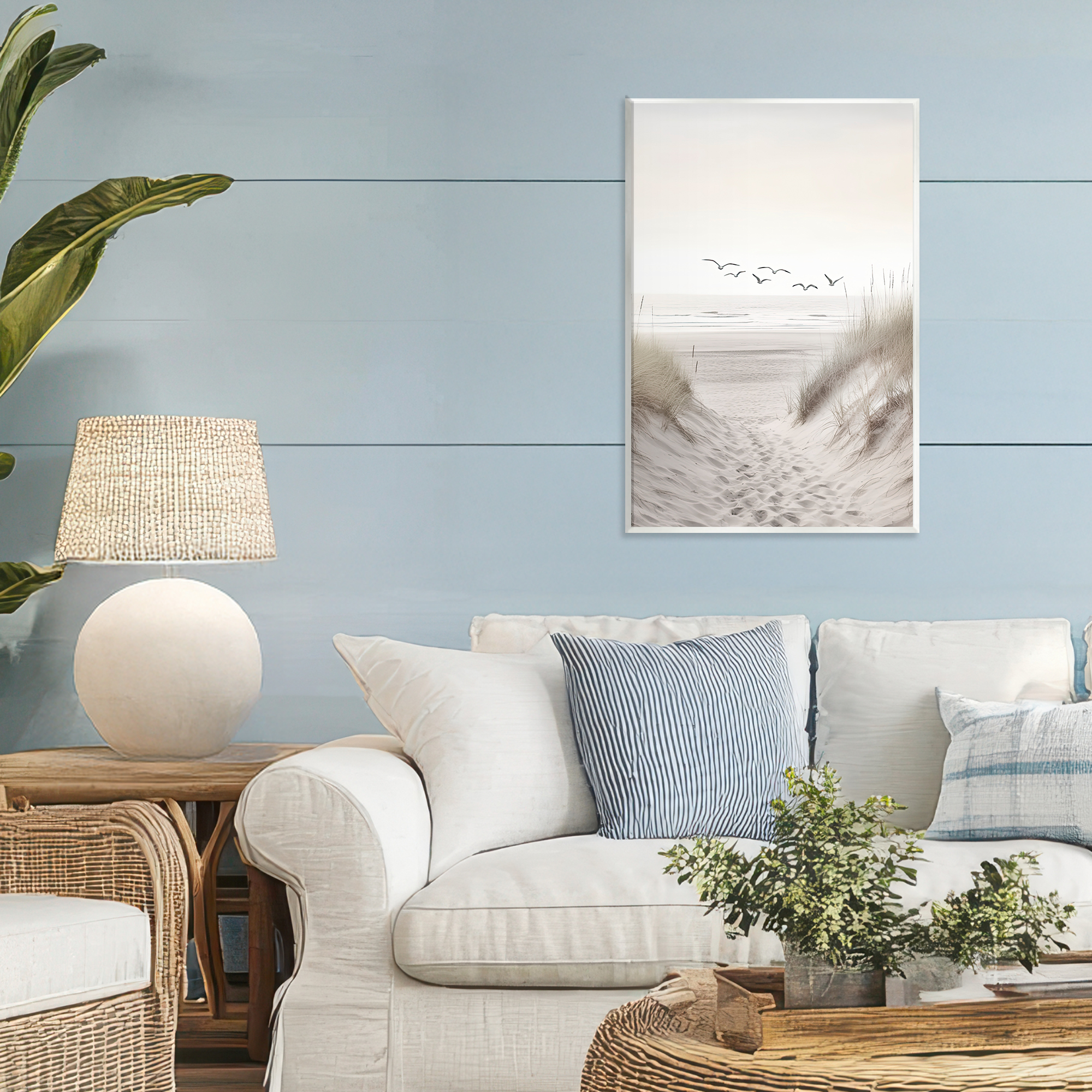 Seagulls over Sandy Footprints Wall Plaque Art, design by Decent Exposures
