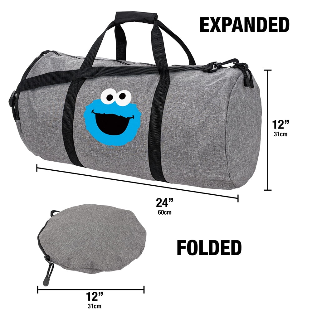 Sesame Street Cookie Monster Head Lightweight Duffel Bag for Sports and Gym Packable for Travel