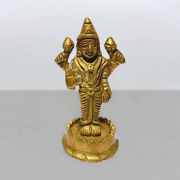 Golden Brass Maa Lakshmi (Laxmi) Statue Hindu Lord Temple Décor Figurine 3.75 Inch Sculpture For Gift