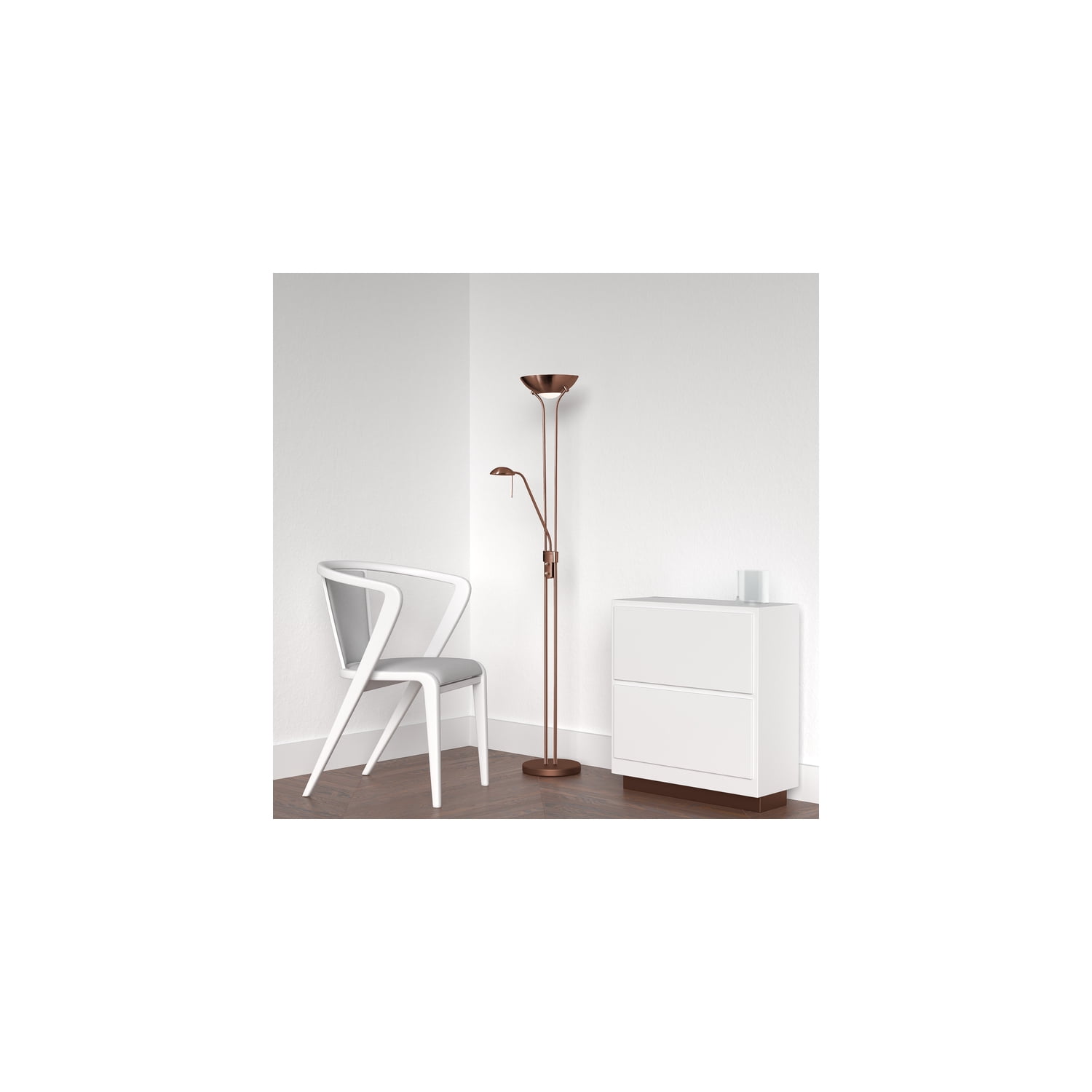Modern Floor Lamp - Dimmable Metal Standing Lamp for Living Room, Bedroom, Office - Satin Chrome Finish