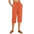 thumbnail image 2 of Cotton Linen Capri Pants for Women Elastic High Waist Relaxed Fit Straight Leg Cropped Pants Capris with Pockets, 2 of 6