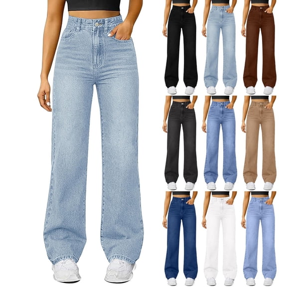 RotHome Womens High Waisted Straight Wide Leg Jeans Comfort Stretch Baggy Denim Pants Trendy Business Casual Outfits for Women Loose Fit Bottoms
