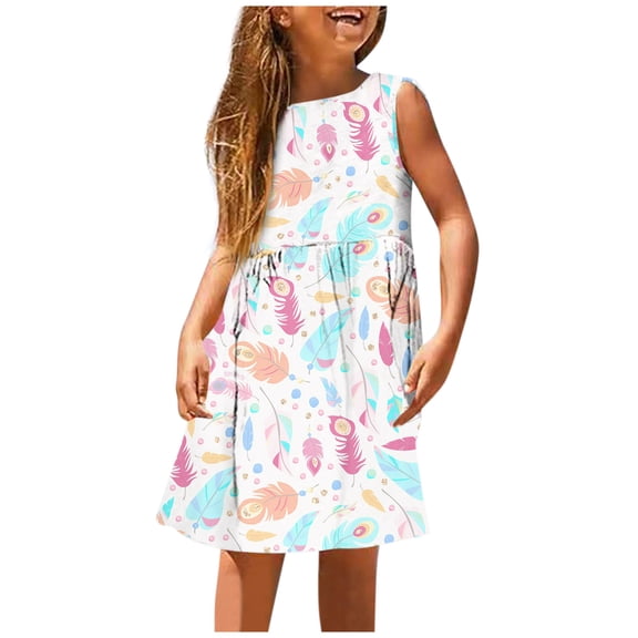 LUOGENLI Dresses for Girls 6-7 Girls Fashion Cute Spring and Summer Printed Round Neck Sleeveless Casual Dress Girls' Dresses Green Girls Dresses Size 8 9-10