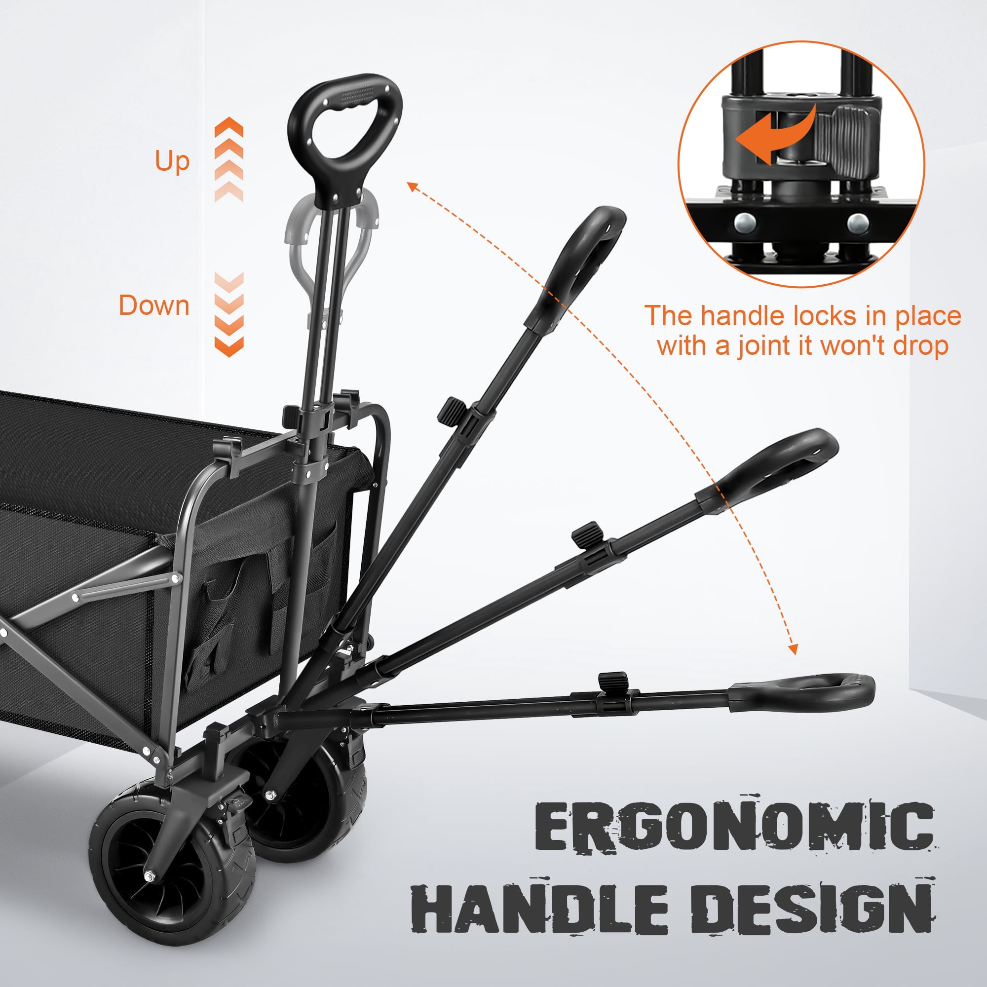 Qunler 560lbs Collapsible Folding Wagon, Big Bucket Beach Cart,  Heavy Duty Large Capacity Garden Wagon with Multi-Terrain Brake Wheels for Outdoor Camping, Shopping, Sports, Grocery, Kids, Black