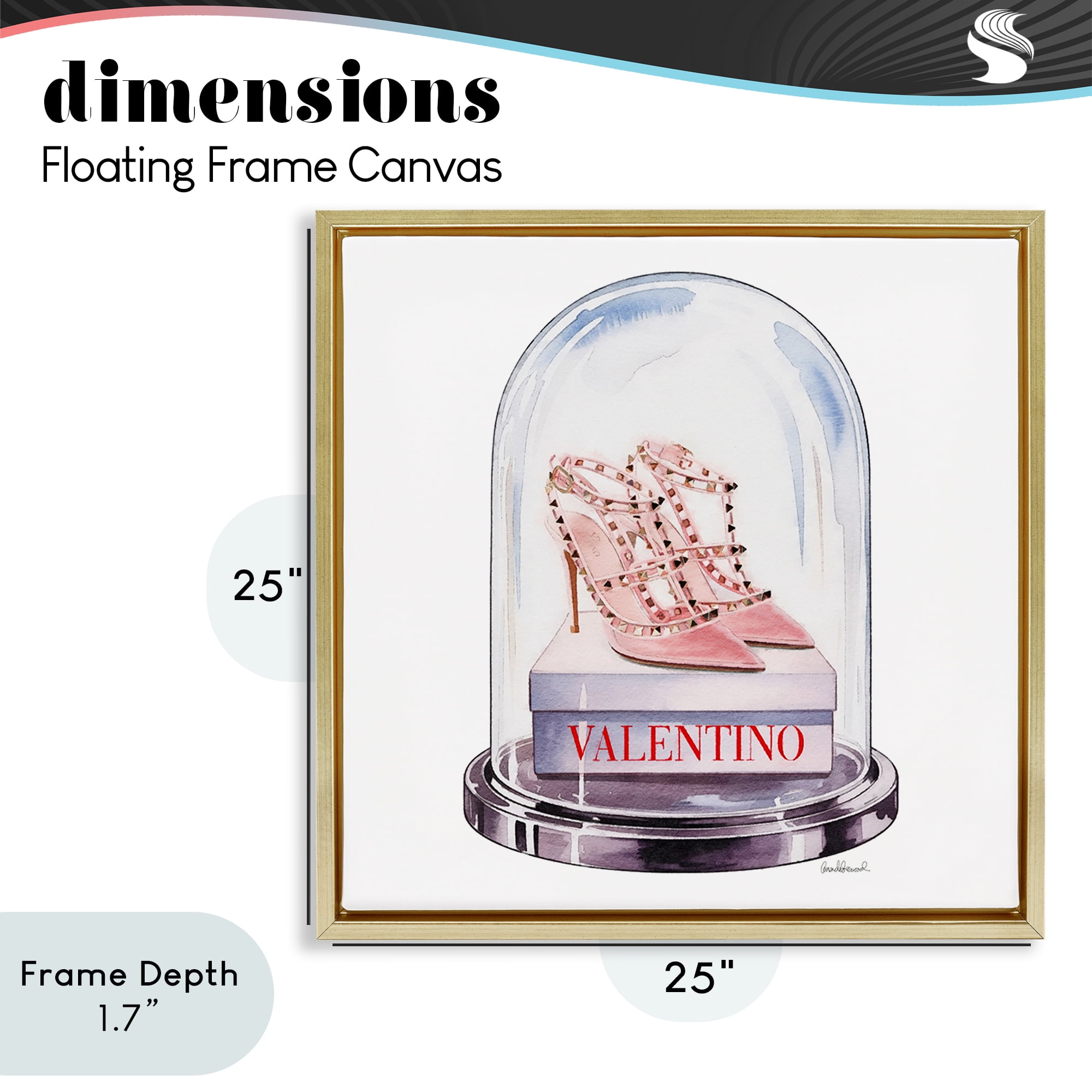 Stupell Industries Pink Heels in Bell Jar Gold Framed Floater Canvas Wall Art, design by Amanda Greenwood