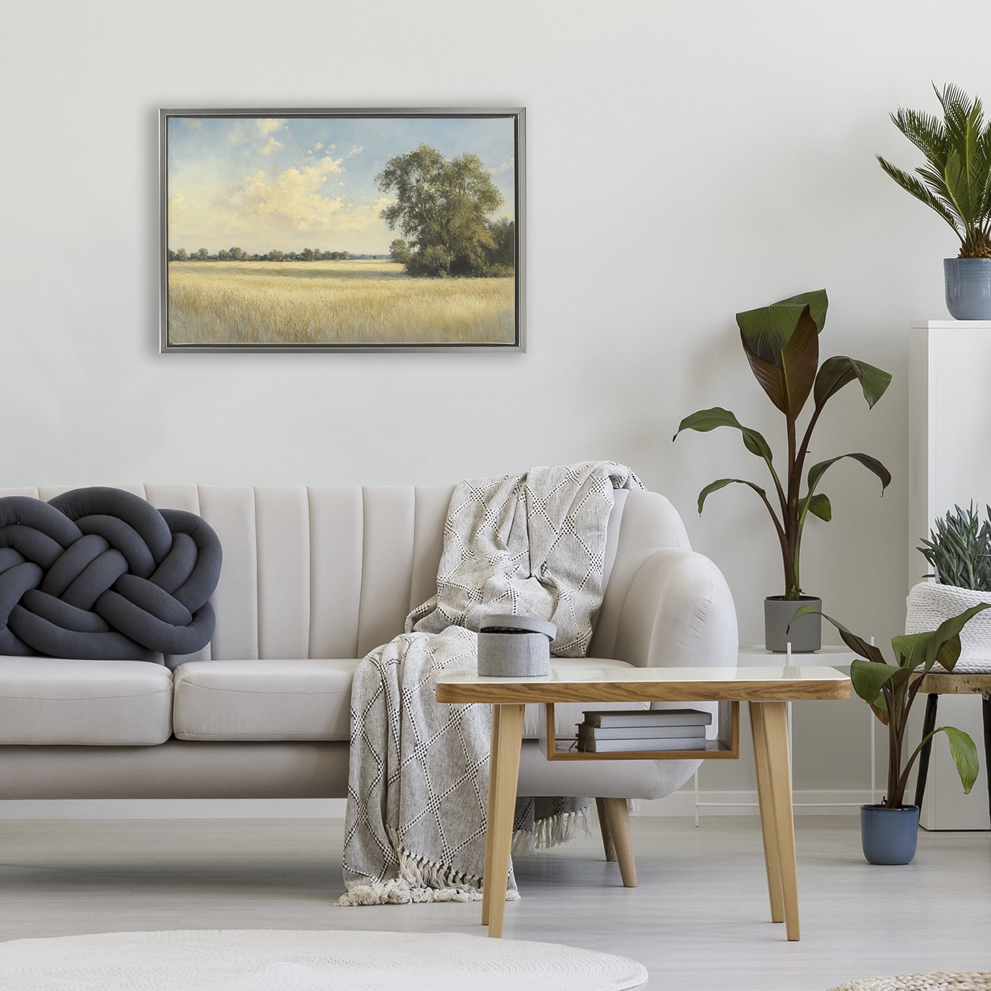 Stupell Industries Serene Wheat Field at Noon Gray Framed Floater Canvas Wall Art, design by Petal Prints Design