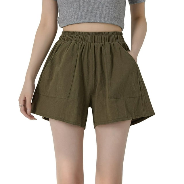 Pantalons en Lin pour Femmes Été Mode Décontractée Shorts Couleur Unie
