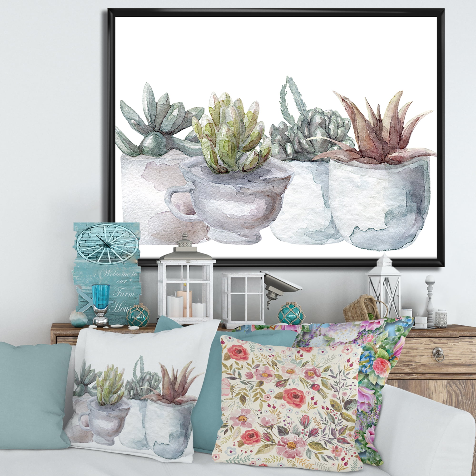 Designart 'Succulent and Cactus House Plants IV' Farmhouse Framed Canvas Wall Art Print