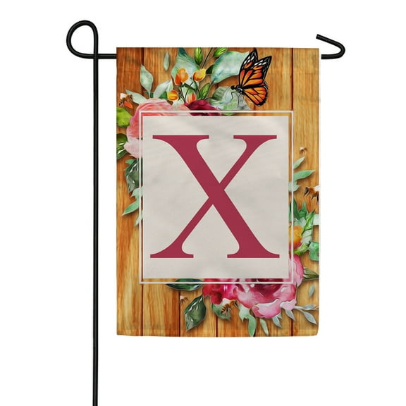 America Forever Spring Monogram Garden Flag Letter X 12.5 x 18 inches Double Sided Vertical Outdoor, Yard, Lawn, Seasonal Decorative Flowers Bees and Butterflies Summer Garden Flag