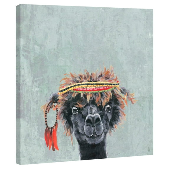 Marmont Hill Hippie Llama Print on Wrapped Canvas Wall Art