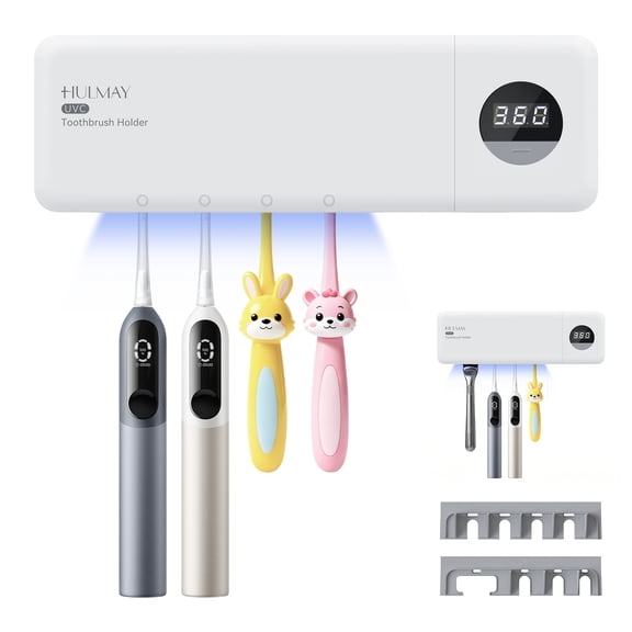 UV Toothbrush Holder, Rechargeable Tooth Brush Smart Cleaner with Light Cleaning Air Drying, 4 Slots & Timer Function Wall-Mounted Holder for Bathroom