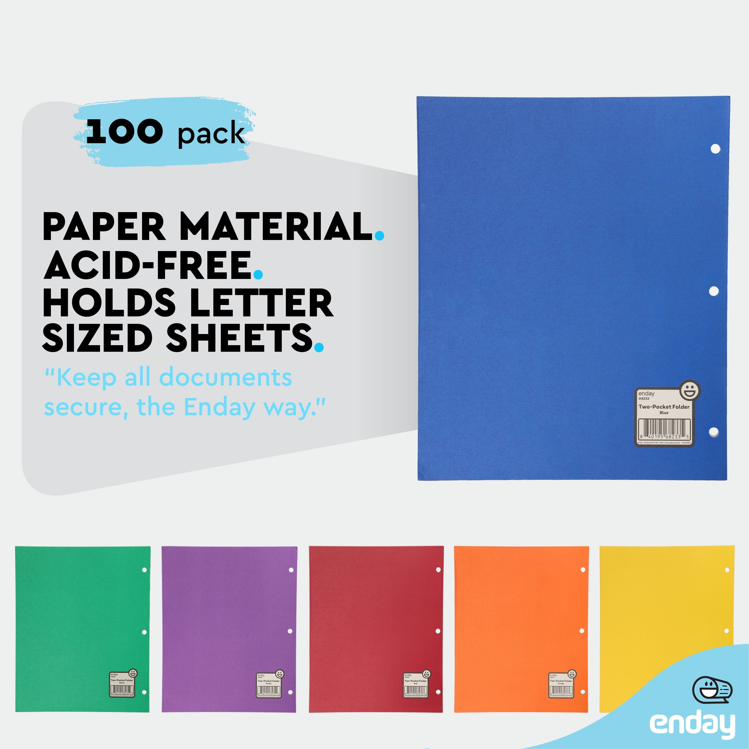 Blue Folders with Pockets 2 Pocket Folders Bulk, Two Pocket Folders for Letter Size Sheets, Bulk Paper Folders Also Available in Blue, 100 Pack File Folders With Pockets - By Enday