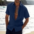 thumbnail image 2 of Rovga Shirts For Mens Short Sleeve Turn Down Casual Solid Color Button Formal Blouses Navy L, 2 of 5