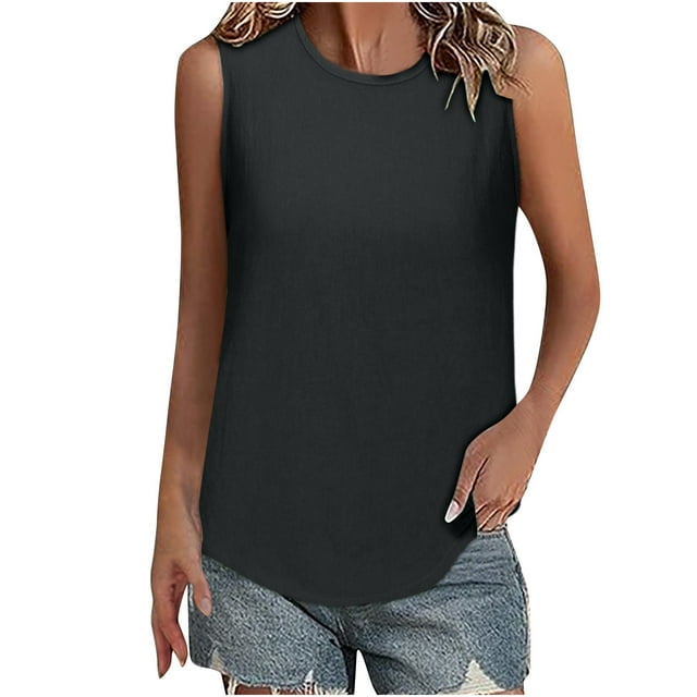 Timegard Womens Plus Size Tank Tops Crew Neck Sleeveless Basic Tee Summer Casual Loose Shirts Top Blouse