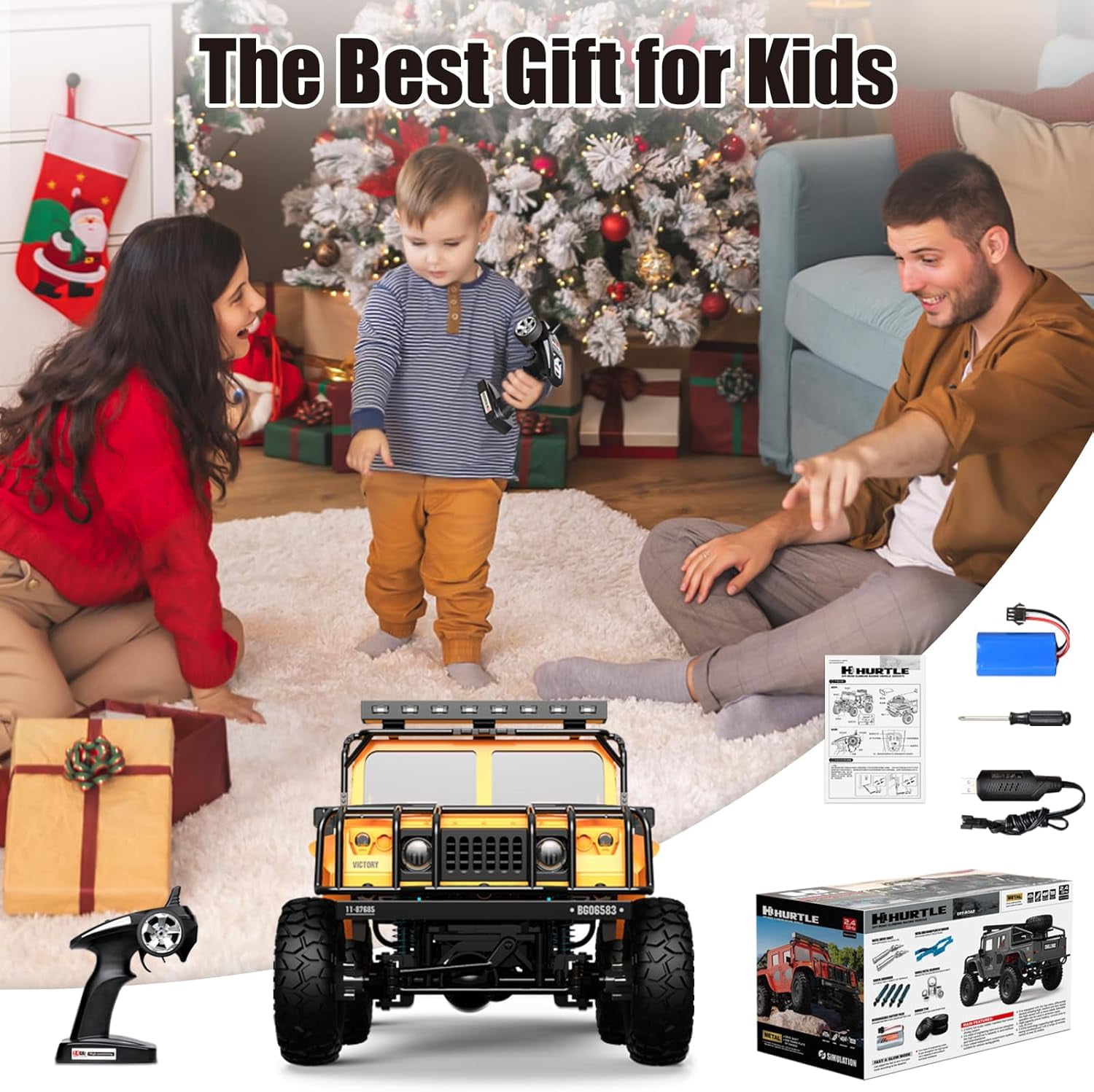 RC Crawler 1/12 Scale RC Rock Crawler, Hummer Remote Control Buggy with LED Lights for Adults and Kids Over 8 Years Old