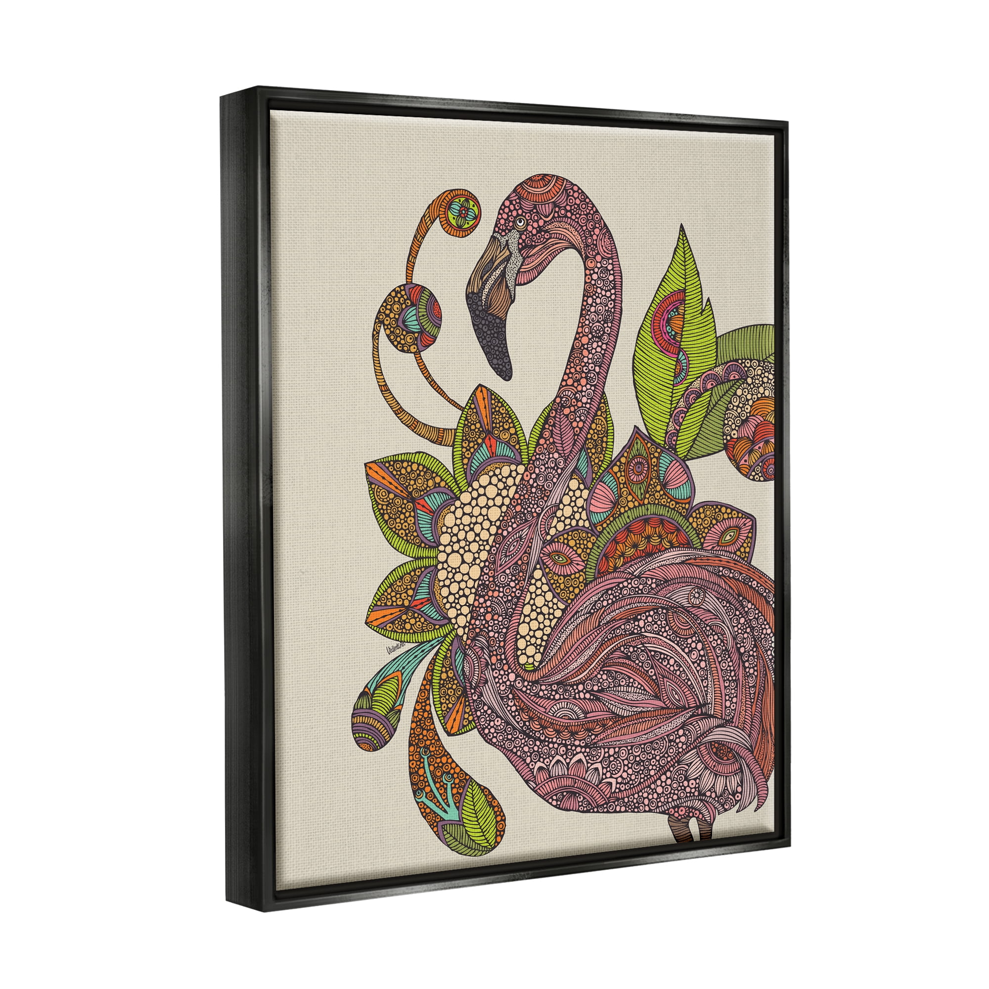 Stupell Industries Flamingo Bold Paisley Botanicals Complex Floral Details Graphic Art Jet Black Floating Framed Canvas Print Wall Art, Design by Valentina Harper
