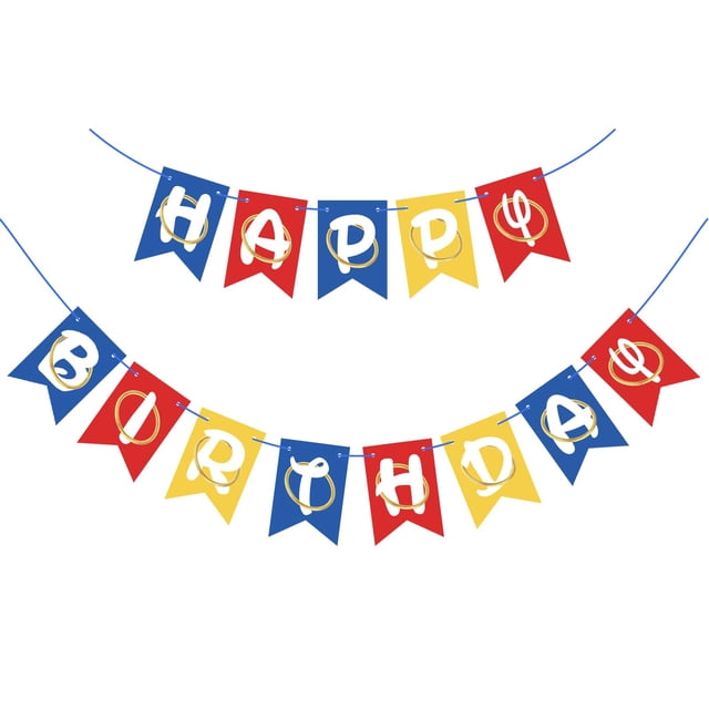 Banner de cumpleaños Woizoeiy Happy Birthday, rojo, azul y amarillo