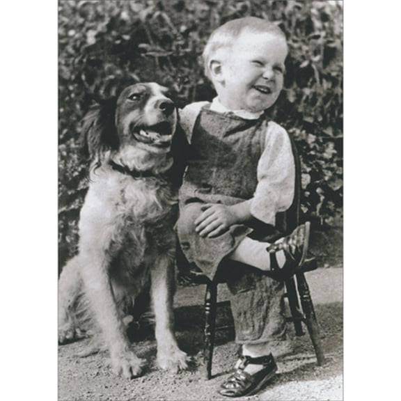 Avanti Press Smiling Boy on Chair with Arm Around Dog: Friends For Life Birthday Card