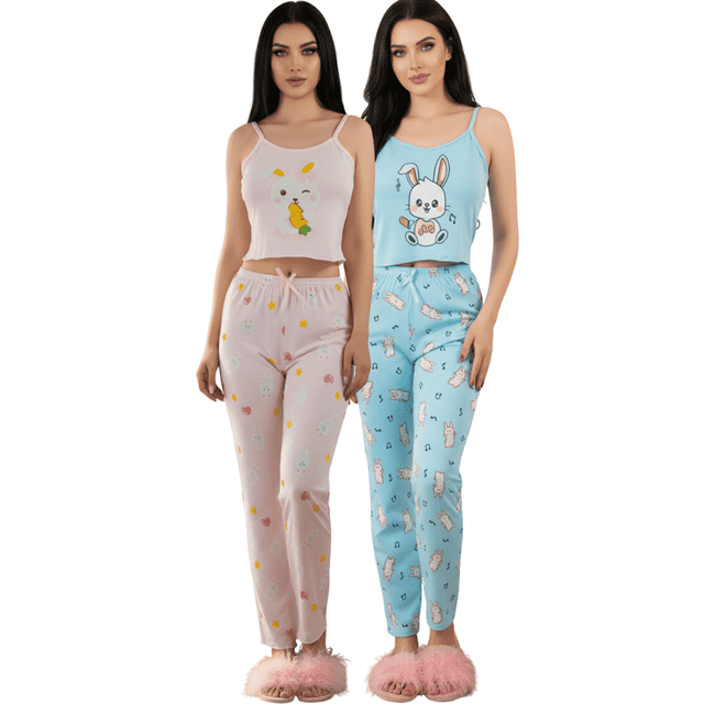 Set De 2 Conjunto Pijama Mujer Blusa Y Pantalón Dama Piyama Unitalla Pyjama