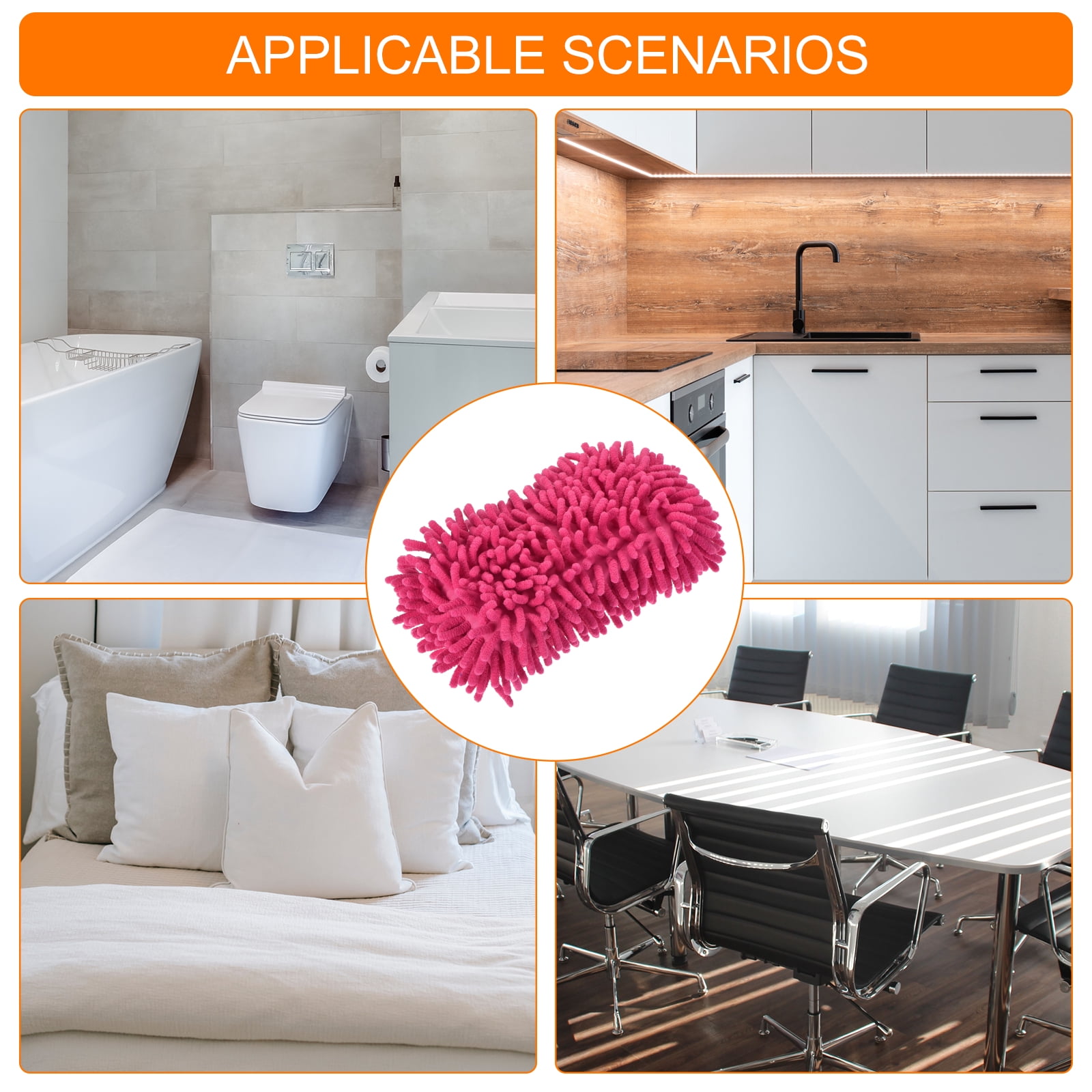 Unique Bargains Chenille Wash Gloves Microfiber Washing Sponge Mitten Dry Duster Pink