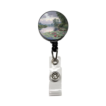 Water Lilies By Claude Monet Inspired Retractable Reel ID Badge Key Card Name Tag Holder with Clip