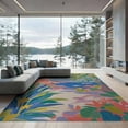 thumbnail image 2 of ODIKA 8'x10' Vibrant Coastal Hues Garden Vista Washable Area Rug Lush Foliage and Seascape Motif Design for Dining Room, Large Office, Lounge, Non-Slip Chair-Friendly Mat, 2 of 7