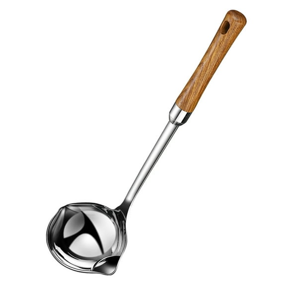 WHAMVOX Stainless Steel Oil Filter Ladle with Wood Handle for Kitchen Use Ergonomic Design Easily Hangs Assorted Color 1Pc