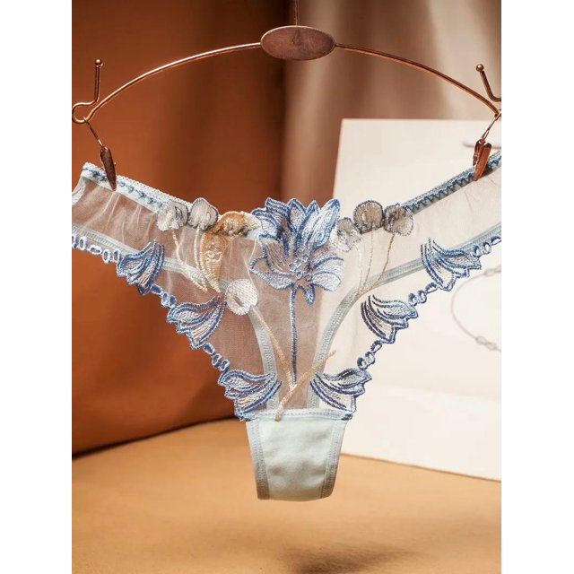 Tangas con bordado floral, bragas elásticas de malla transparente, lencería y ropa interior sexy para mujer