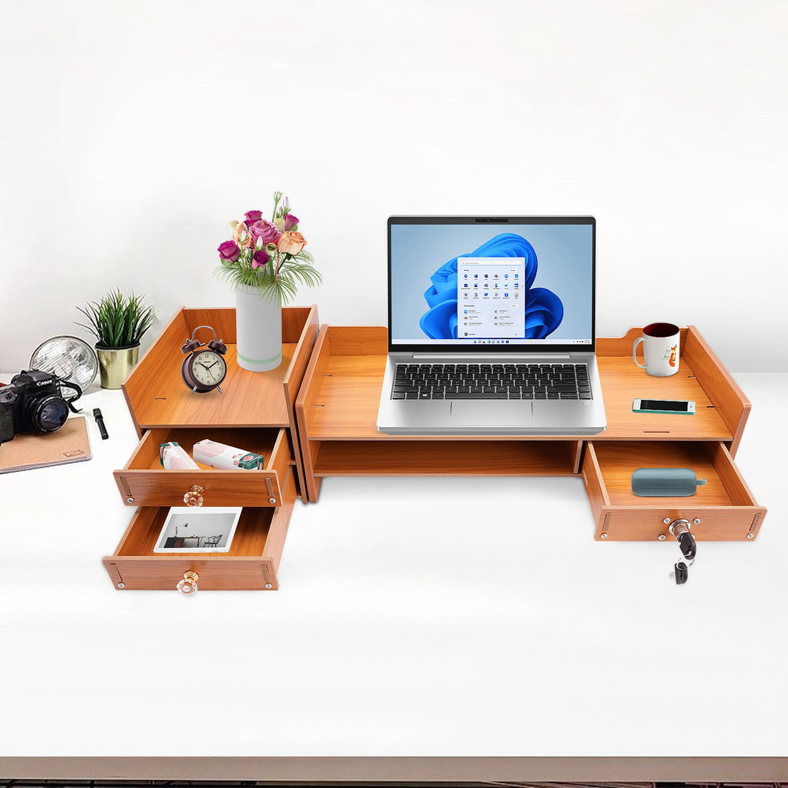 Monitor Stand Riser, Computer Monitor Stand Shelf with Storage, Durable Engineered Wood Desktop Organizer for Home Office