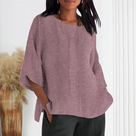 thefmos Women Plus Size Fall Round Neck 3/4 Sleeve Solid Casual Loose Pullover Tops for Women Trendy Cute Comfy Blouses Business Casual Work Tunic Tops Winter Fashion Tops, Red XL
