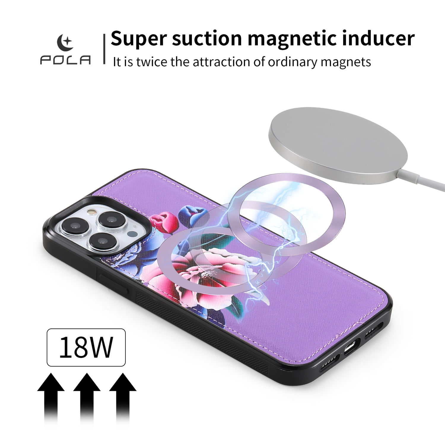 SaniMore Magnetic Detachable Wallet Case for iPhone 13 Pro Max, Flower Pattern RFID Blocking Cover Support Wireless Charging Card Slot Shoulder & Wrist Strap 360° Full Protective Shell, Purple