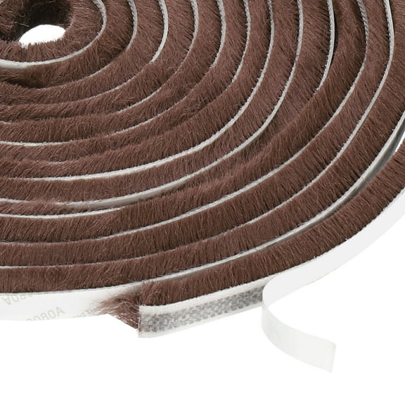 Adhesive Brush Seal Weather Stripping 3/8" x 3/8" x 16.4ft for Sliding Sash Door Window Wardrobe Seal, Brown
