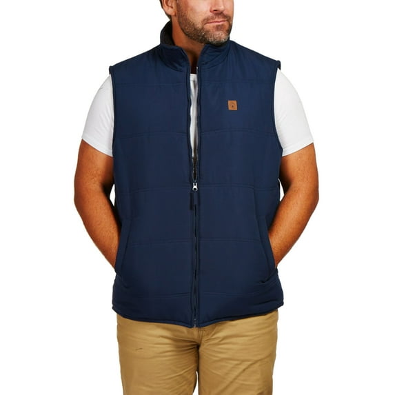 Coleman Microfiber Quilted Puffer Vest With Sherpa Collar (Medium, Navy)