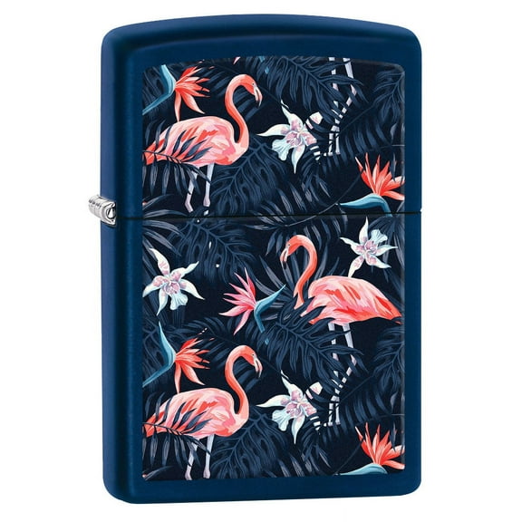 Zippo Lighter: Pink Flamingo Pattern - Navy Matte 80836