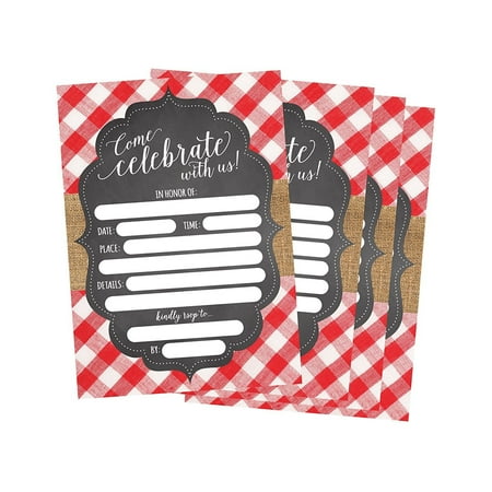 50 red and white summer bbq party invitations for children kids