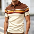 thumbnail image 2 of Polo Shirts for Men Vintage Striped Collared Athletic Henley Golf Shirts Classic Loose Casual Tops Soft Work Blouse Khaki2 M, 2 of 5