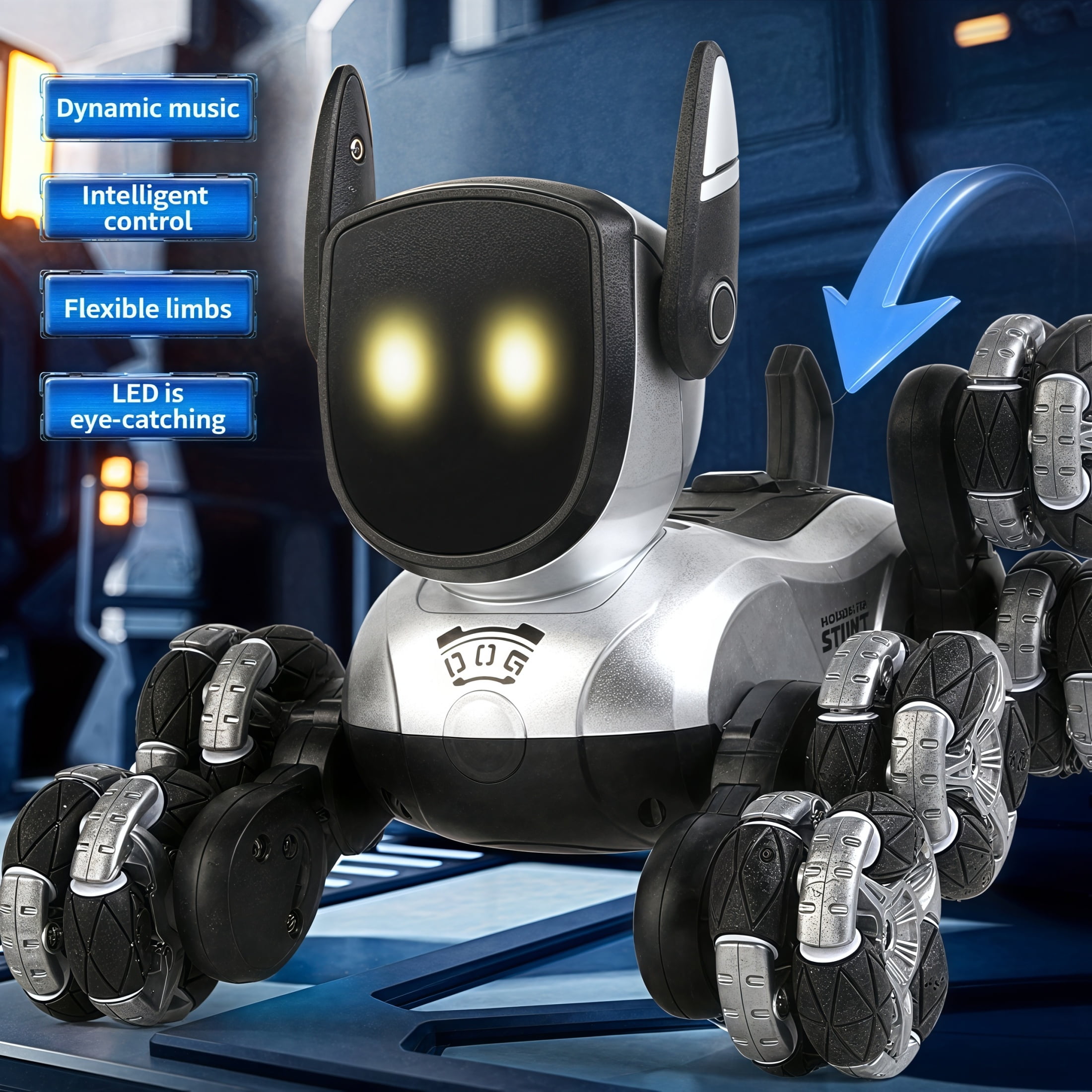Aofar Mini Stunt Electronic Pet Robot Dog with LED Lights and Music, 1 Pack