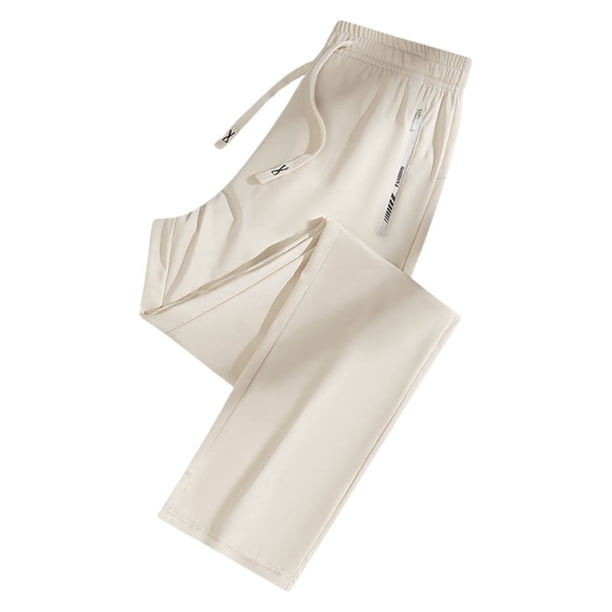 Pantalones holgados de seda helada con elástico para hombre - Poliéster, pierna recta, ropa informal/para correr