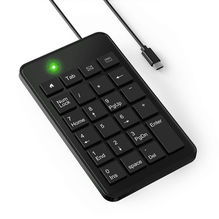 CBUS Wired USB-C Numeric Keypad for Laptop, 23 Keys Numpad Keyboard with Tab, Home, Email & Calculator Keys, 5ft Cable, Small and Lightweight Design