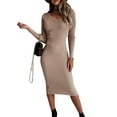 thumbnail image 3 of DYMADE Women Long Sleeve Half High Collar Hollow Sexy Slim Fit Dress, 3 of 4