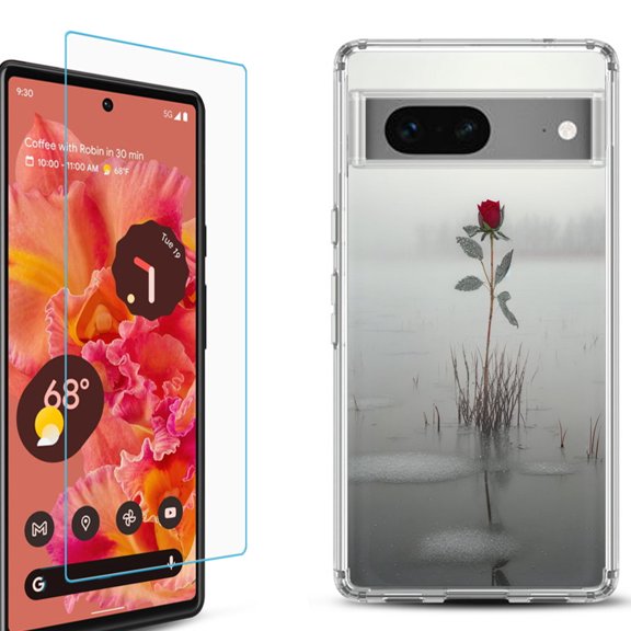 OneToughShield ® for Google Pixel 7a Shockproof Bumper Phone Case, with Tempered Glass Screen Protector - Icy Rose