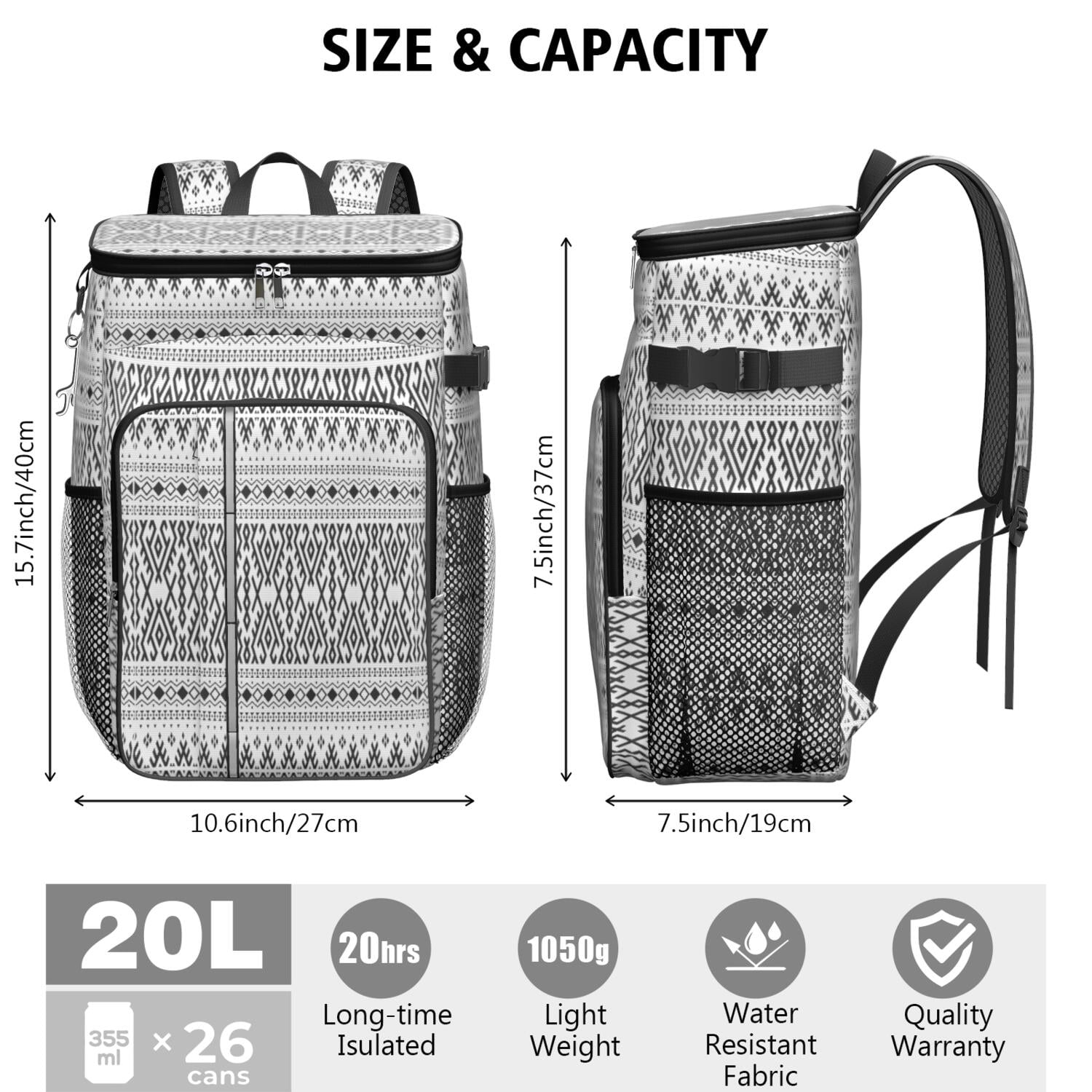 Travel Cooler Bag - Boho Bohemia Pioneer Flower Geometric Line Art Camping Beer Cooler Backpack with Bottle Opener- Waterproof Insulated Picnic Backpacks - Cooler Bag for Beach