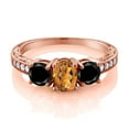 thumbnail image 2 of Gem Stone King 1.92 Ct Orange Red Madeira Citrine Black Diamond 18K Rose Gold Plated Silver Moissanite Ring (Size 8), 2 of 4
