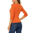 thumbnail image 3 of MODA NOVA Juniors Button Decor V Neck 3/4 Sleeve Solid Knitted Ruched Blouse, 3 of 5
