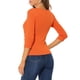 thumbnail image 3 of Blusa de mujer con fruncidos Inspire Chic, decoración de botones, cuello en V, manga 3/4, top de punto sólido, 3XL, naranja, 3 of 6